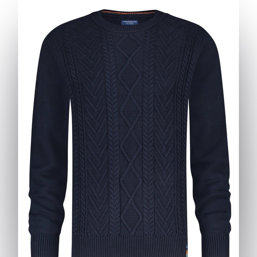 A Fish Named Fred Cable Pullover Sweater Navy Mens Medium Brand New NWT